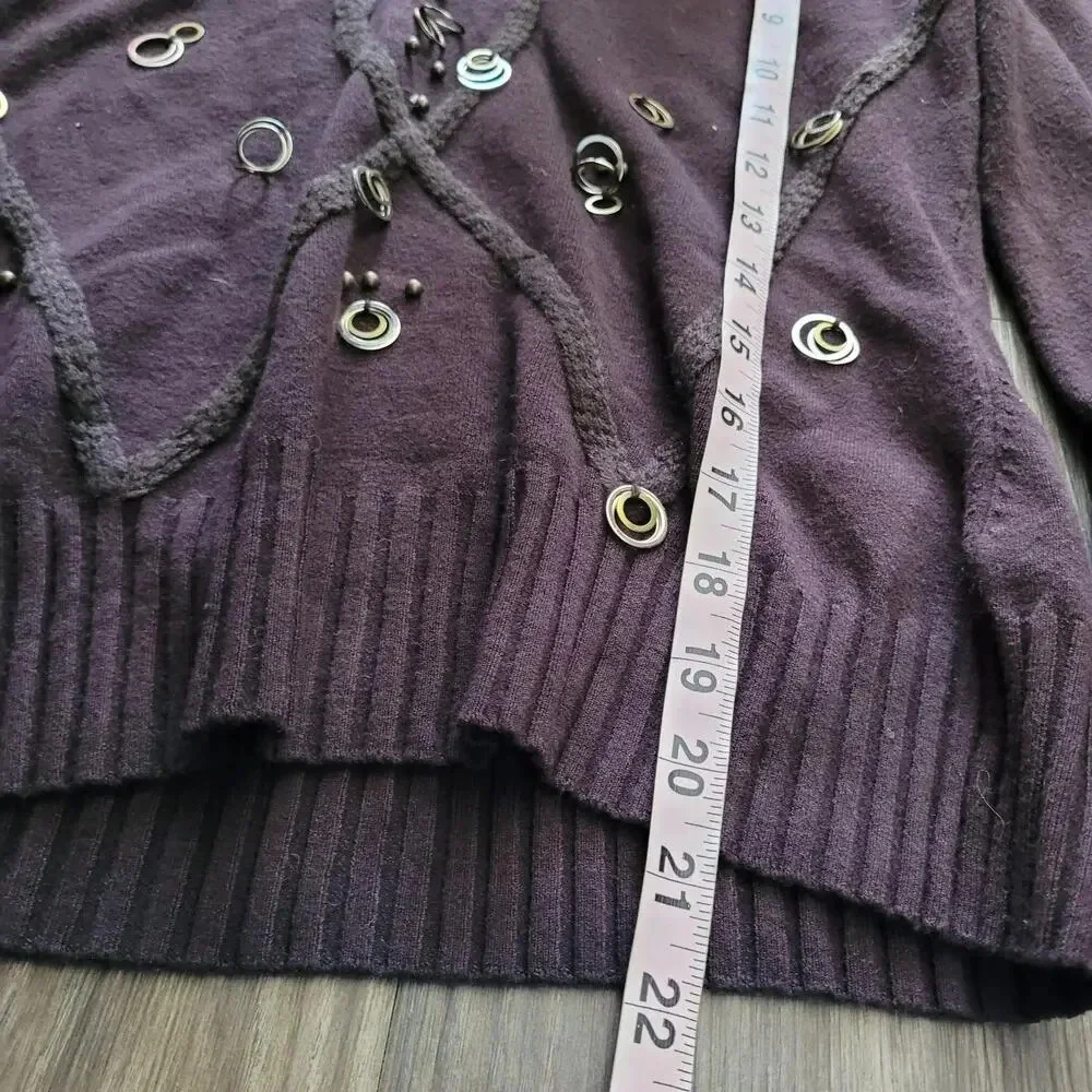 Yuka Womens Embellished Sweater Top Size Small Brown Bronze V-Neck Rayon Blend